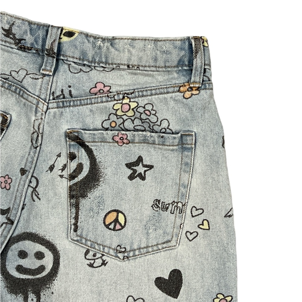 Wild Fable Womens High-Rise Wide Leg Bermuda Doodle Print Jean Shorts - Picture 8 of 10